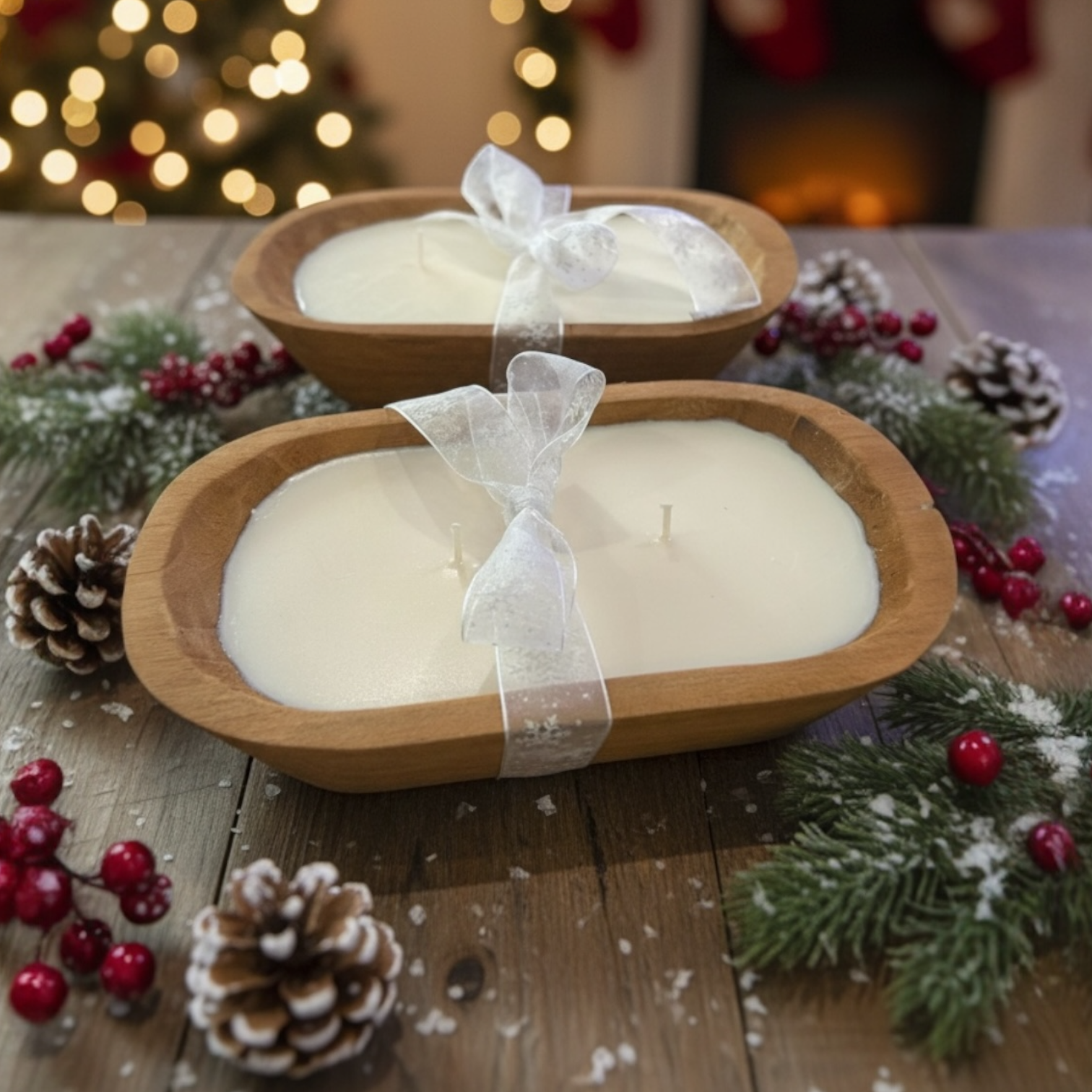 Wooden Dough Bowl Candle