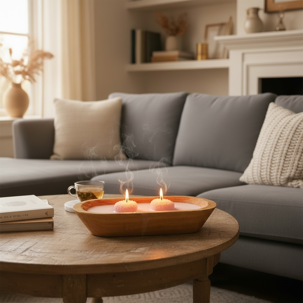 Wooden Dough Bowl Candle
