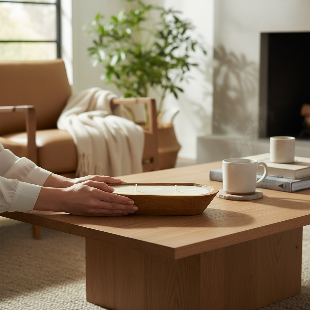 Wooden Dough Bowl Candle