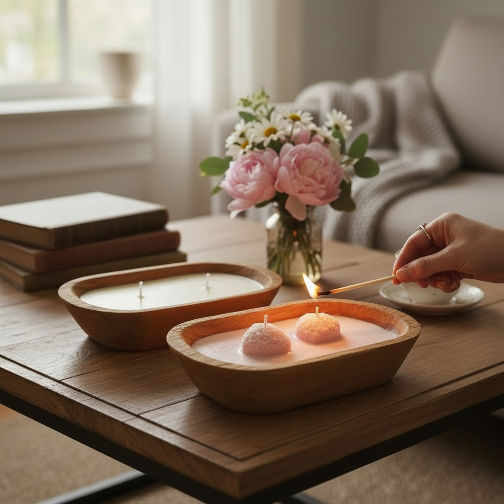 Wooden Dough Bowl Candle